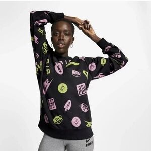 Nike Air Max Sweatshirt Womens Black Crew AOP All‎ Over Print Logo Fleece